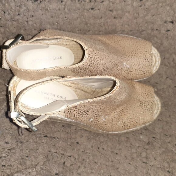 KENNETH COLE-Odette Espadrille Wedge-Metallic Tan/Gold Leather Slingback-Sz 9-EX - Picture 6 of 7